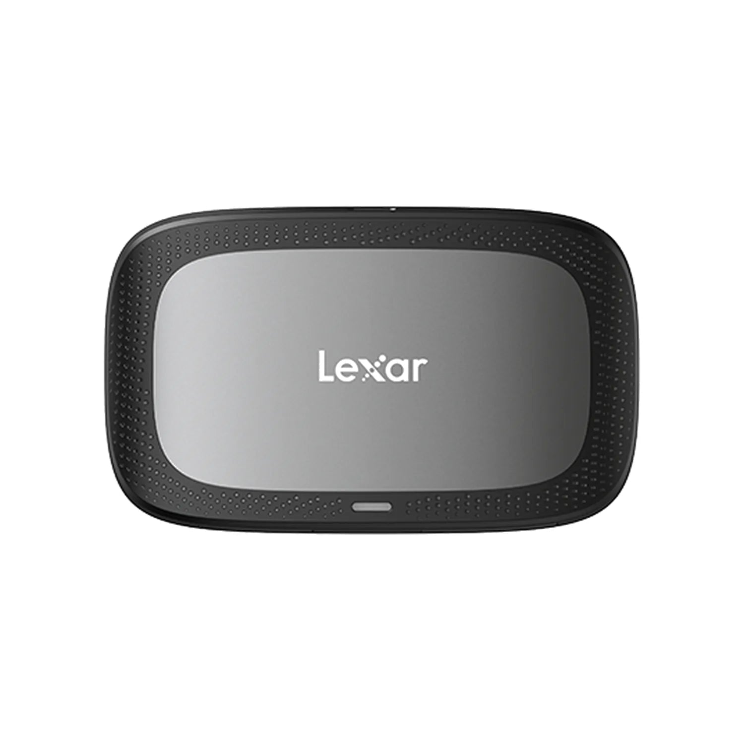 Black card reader with Lexar logo, textured frame, front LED/status window